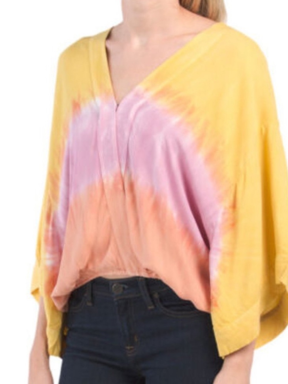 Young Fabulous & Broke Yellow Orange Pink Tie-Dye V-Neck Boho Top Size XS